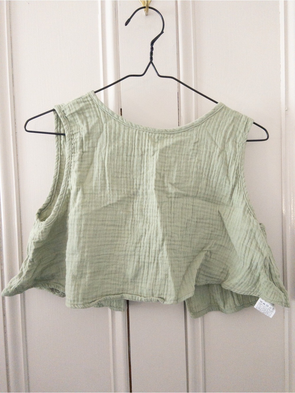 100% Cotton Light Sage Green Tie-Up Back Sleeveless Crop Top